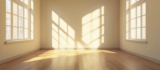 Obraz premium Spacious minimalist studio apartment with natural light and empty walls for creative use or text integration