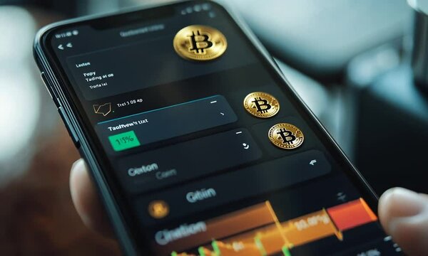 A smartphone displaying cryptocurrency transactions and balances.