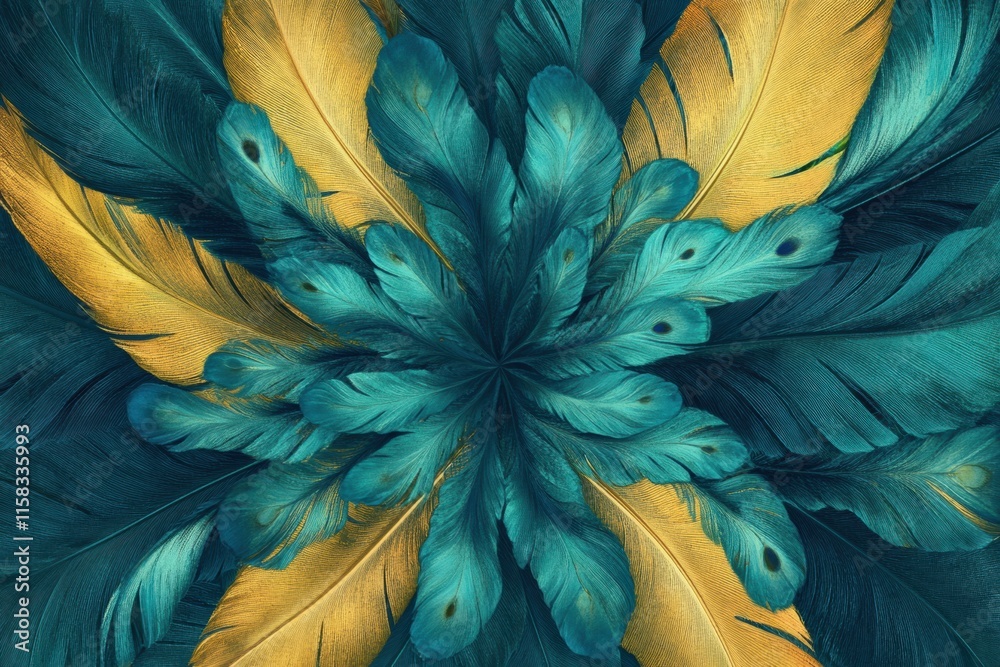 Aufkleber stunning pattern of overlapping peacock feathers featuring vibrant shades and plenty of space for te