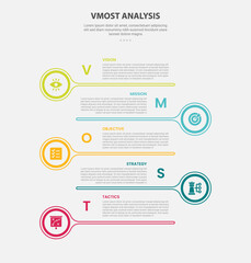 vmost analysis infographic outline style with 5 point template with big circle and long line with opposite position for slide presentation