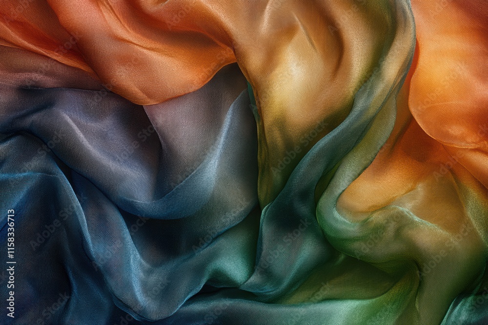 Poster Luxurious silk fabric in vibrant colors with ample copy space for creative design and mock up applications. Generative AI