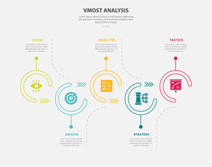 vmost analysis infographic outline style with 5 point template with open circle up and down timeline style for slide presentation