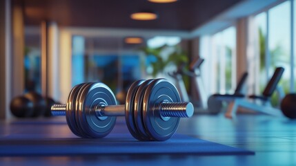 3d illustration of free weights or dumbells and fitness equipment for training exercise and healthy living in gym or studio