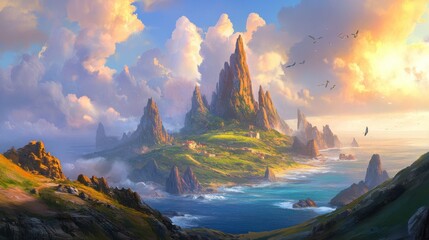 Vibrant Coastal Ecosystem with Dynamic Colors and Light