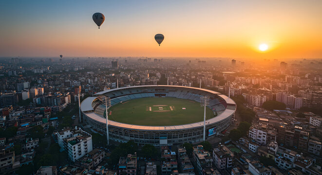 cricket stadium evening areal view