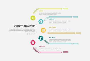 vmost analysis infographic outline style with 5 point template with half circle cycle circular on side for slide presentation