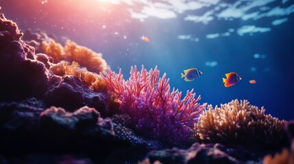 Fototapeta premium Vibrant Coral Reef Under Clear Water Light