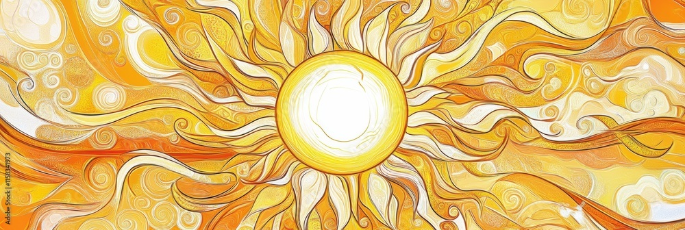 Aufkleber bright sun shines with swirling rays in a cheerful doodle filled with warmth and energy during a sun