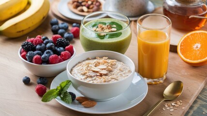 Healthy Organic Breakfast with Fresh Fruits