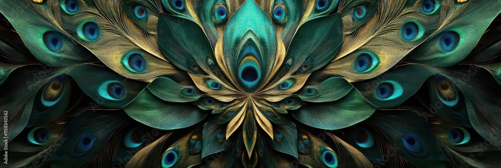 Fototapete stunning pattern of overlapping peacock feathers with vibrant colors and intricate details for creat