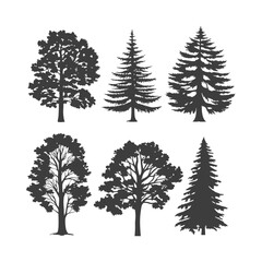 Fototapeta premium Minimalist Tree Silhouette Vector Art Set Ideal for Nature, Environment, and Landscape Designs