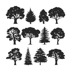 Minimalist Tree Silhouette Vector Art Set Ideal for Nature, Environment, and Landscape Designs