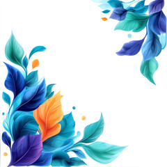 Fototapeta premium Vibrant and colorful leaves arranged in a decorative pattern on a white background.