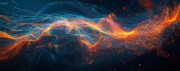 Abstract fiery and icy blue wave energy flow.