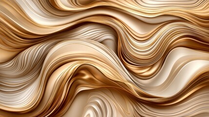 Obraz premium Abstract golden and beige wavy layered pattern with fluid curves.