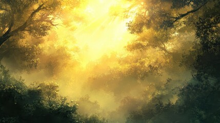 Naklejka premium Golden Light Breaking Through Misty Clouds