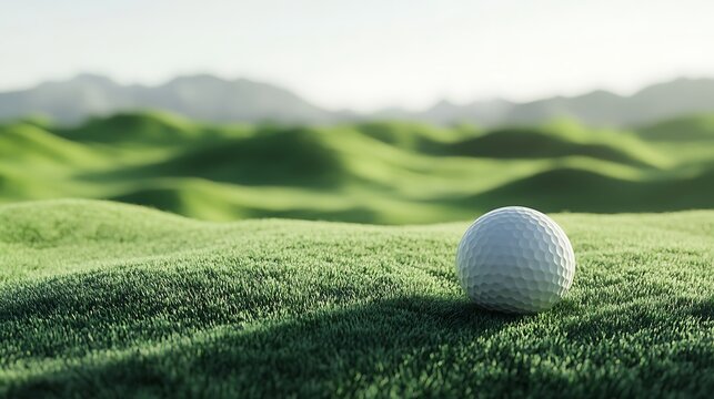 Isolated golf ball on smooth grass field with a natural gradient backdrop