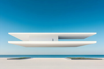 Floating Minimalist House 3D Illustration