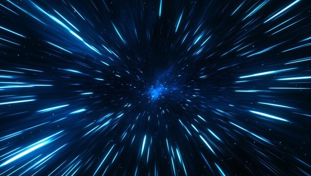 Abstract blue light streaks radiating from center, simulating hyperspace jump or fast travel.