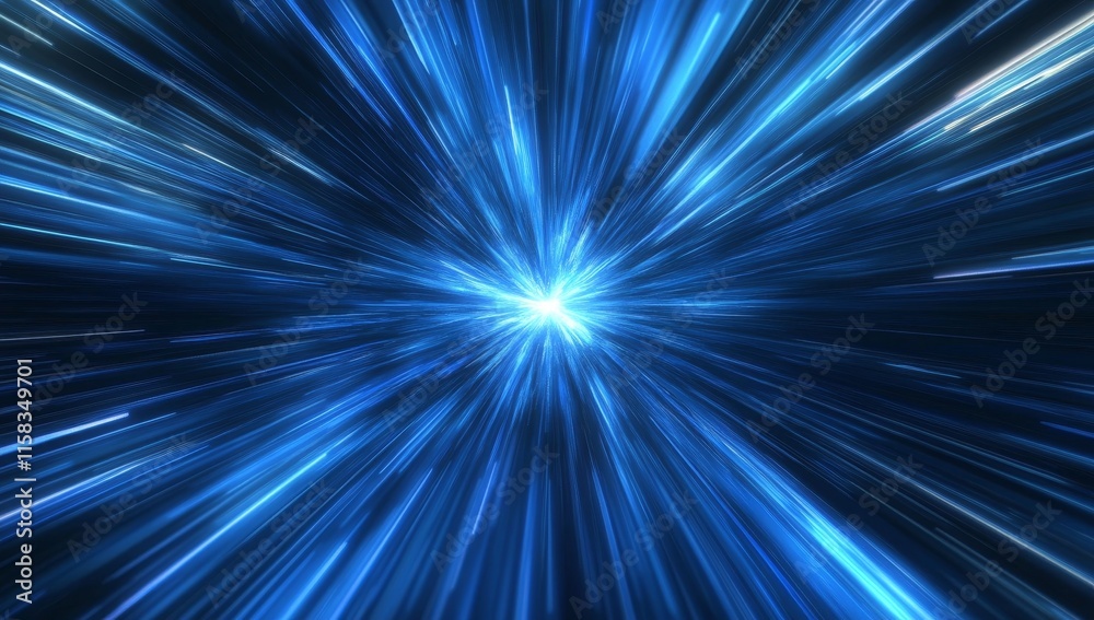 Poster abstract blue light streaks radiating from a central point, creating a dynamic, fast-paced effect.