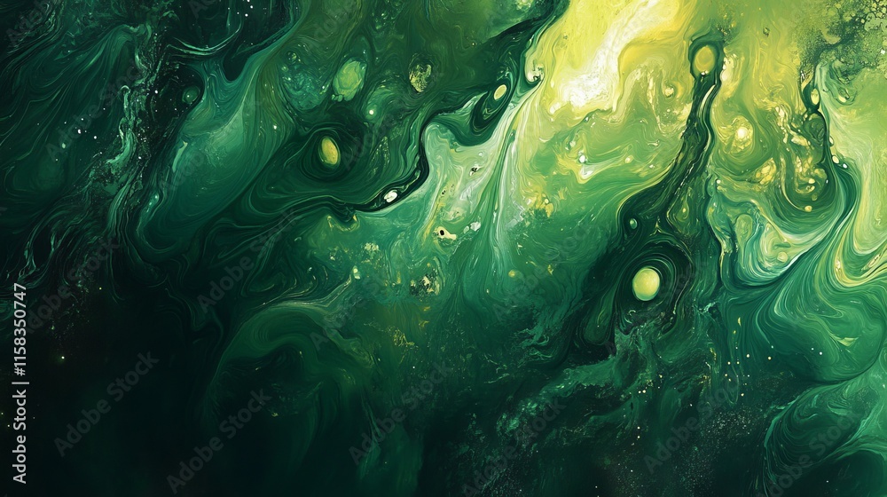 Wall mural abstract green background with vibrant textures and gradient shades featuring organic patterns and s