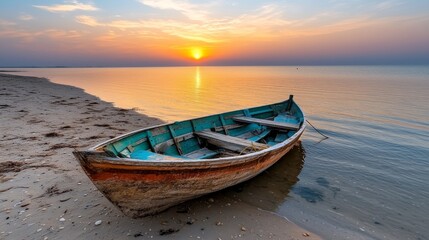 Fototapeta premium Tranquil Boat on Serene Beach
