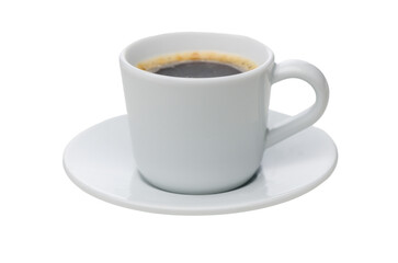 Enjoy rich coffee in a simple white cup resting on a saucer with a hint of elegance and warmth