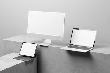 Device Mockup Set for Desktop, Laptop, and Tablet Branding Presentation

