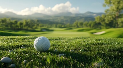 Pristine golf ball resting on a fresh green field creating a sporty feel