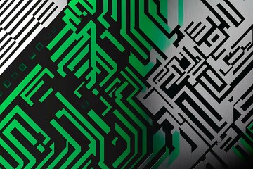 Close-up of a futuristic circuit board design illuminated by green neon lights, showcasing intricate technology and innovation.
