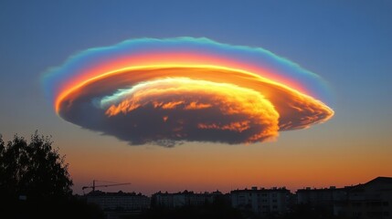 Glowing Iridescent Cloud at Sunset