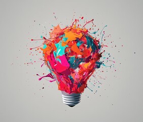 Colorful paint splattered lightbulb, creativity concept.