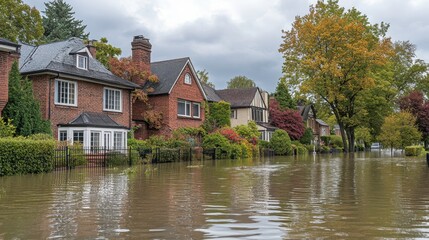 Obraz premium Flooded Residential Area in Overtaking Sea Levels