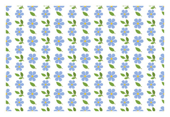 Geometric abstract design of blue flowers and green leaves. Vector illustration for fabric, wallpaper, posters, cards, invitations