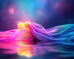 Obraz premium Colorful fabric flowing on tranquil water surface.
