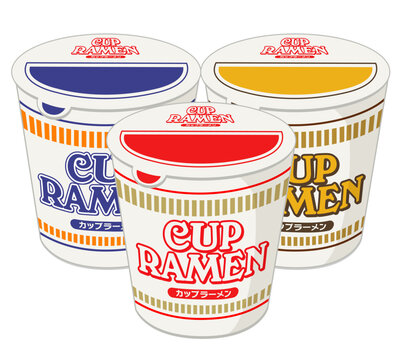 【ベクター】  カップラーメン  カップ麺  インスタントラーメン  即席麺  ラーメン  セット  フタが閉まった  調理前  素材（食べ物・カップラーメンイラスト）