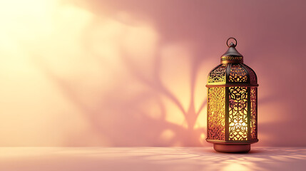 Islamic Hanging Lantern with Tree Shadows, with copy space