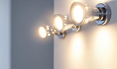 A close-up view of modern wall-mounted spotlights illuminating a space.