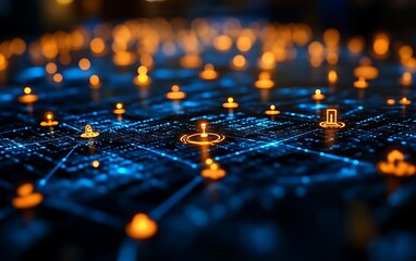 Abstract digital network glowing nodes.
