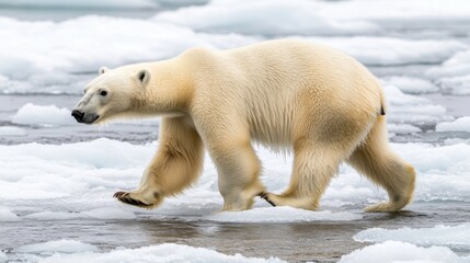 Fototapeta na wymiar Polar Bear Navigates Melting Glaciers and Ice Rivers