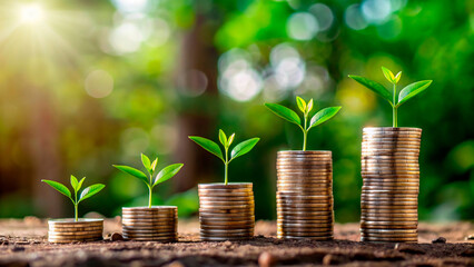 plant growing from a pile of coins