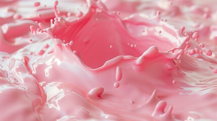 A vibrant pink paint splash on a white surface, with smooth edges and detailed droplets.