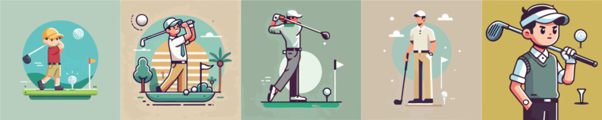 Vector collection of characters playing golf with passion