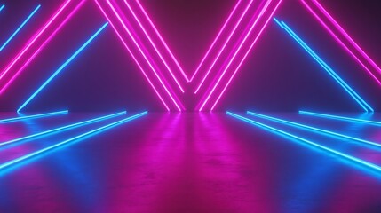 Vibrant Neon Triangles: A Striking 3D Render in Futuristic Style. AI Generated