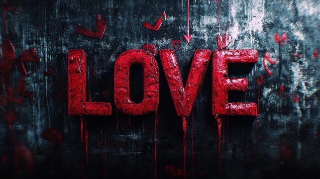 Bloody LOVE text on grunge wall.