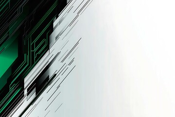 Obraz premium This vector illustration features a gradient green-black circuit board background, highlighted by an abstract technology pattern resembling interconnected circuitry.