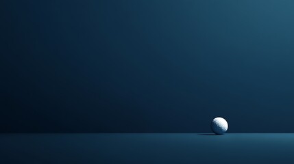 Minimalist and premium image of a golf ball highlighted on a seamless dark blue background