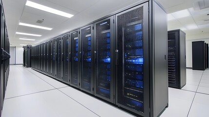 Server room featuring futuristic technology and sleek design