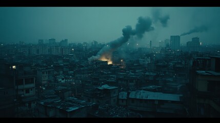 Pollution Darkens the Sky Over a Bustling City