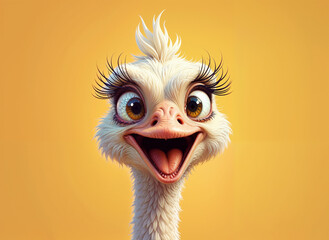 Ostrich Head Yellow Background Cartoon